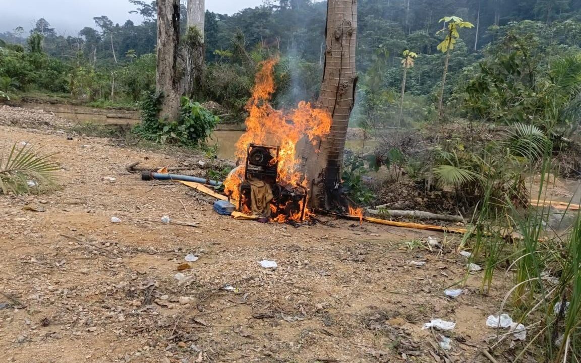 Military, Forestry Commission team destroy illegal mining equipment at Krokosua Hills Reserve