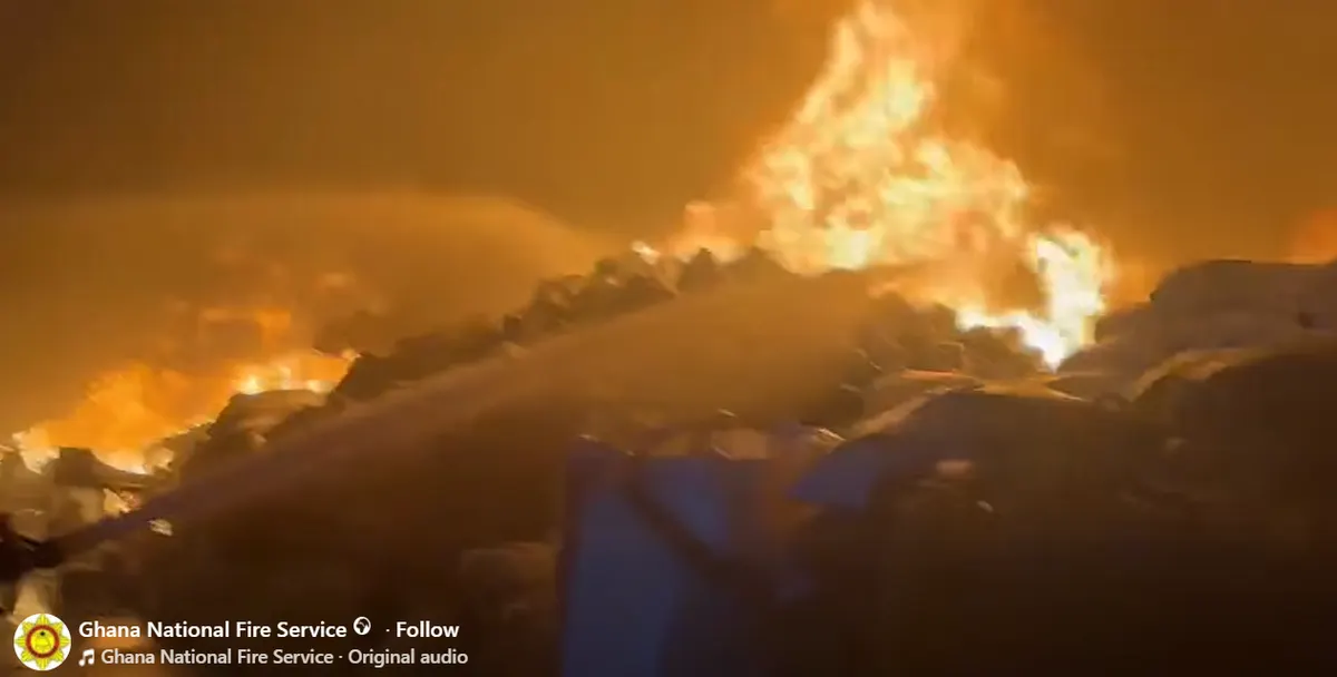 Fire guts Rubber Warehouse and Factory in Tema; firefighter sustain injuries