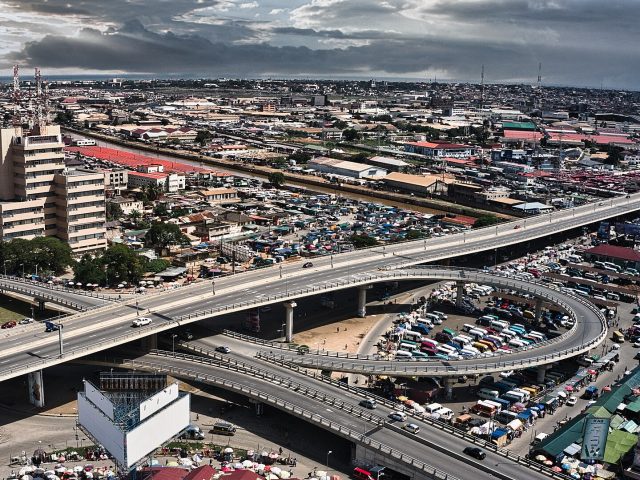 Aerial view of the Kwame Nkrumah Interchange at Circle, Accra