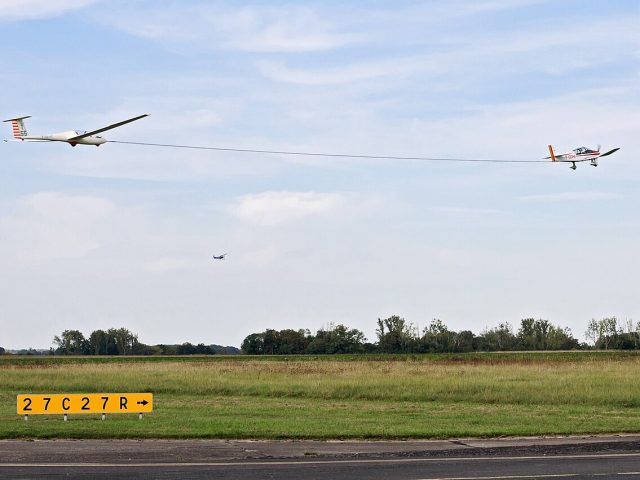 A glider being towed into the air