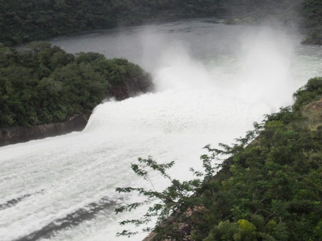 The Akosombo Dam spilling water