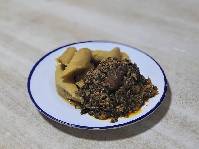 Ampesi with kontomire stew