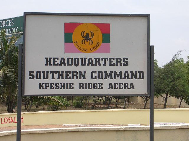 Gate sign at the Southern Command headquarters of the Ghana Army