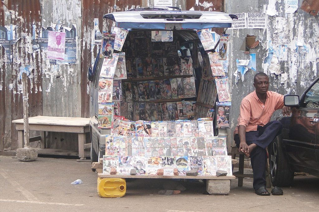 A newsstand in Kumasi