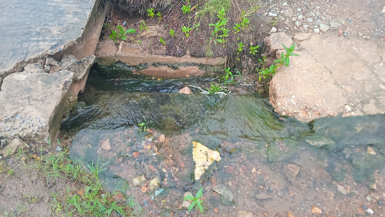 Rainwater in a gutter in Dome, Accra
