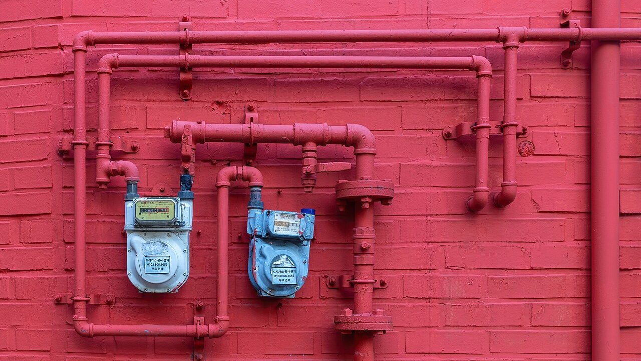 Water meters on a building wall