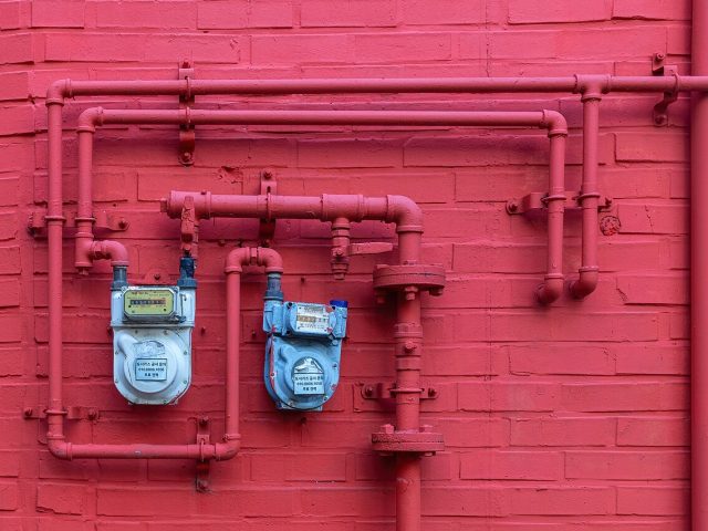 Water meters on a building wall