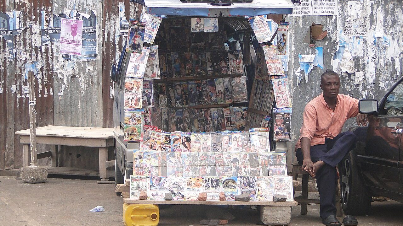 A newsstand in Kumasi, Ghana