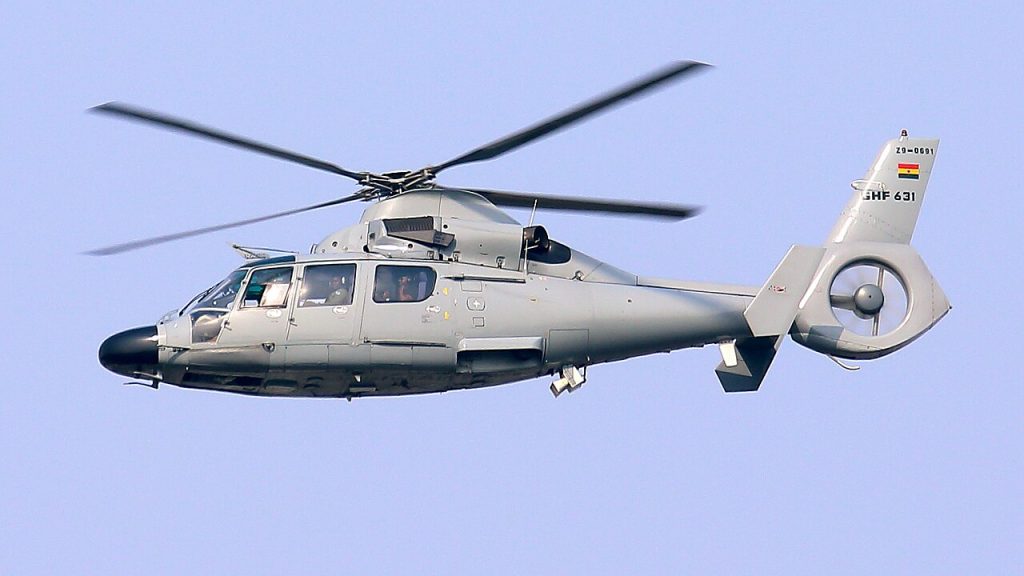A Ghana Air Force Z-9EH in flight over Accra