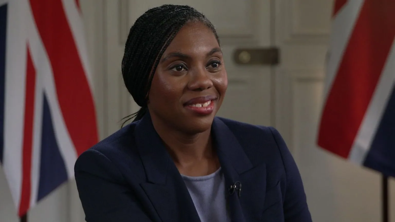 Kemi Badenoch backs face covering ban at protest