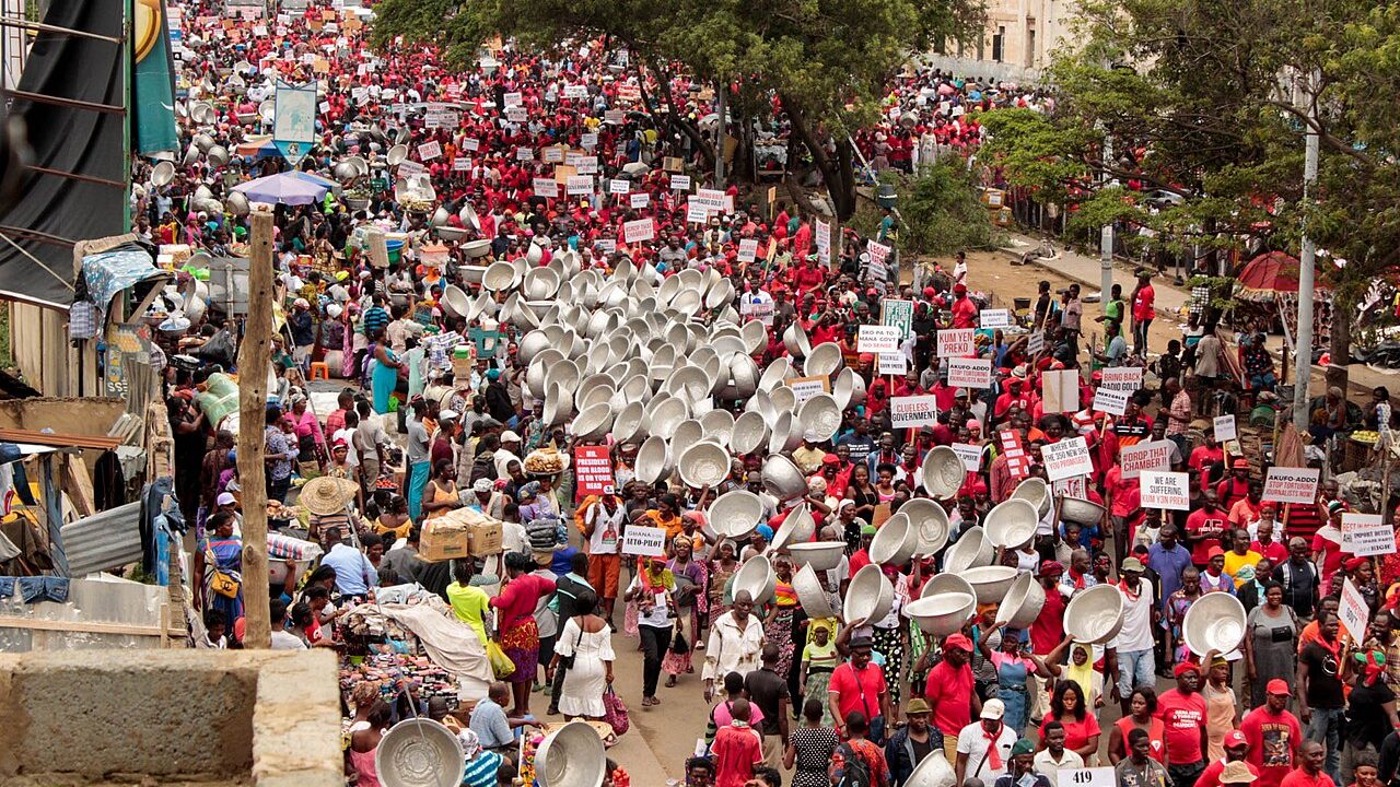 Protesters in Accra's business district
