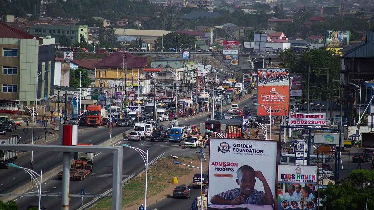Traffic lights at Achimota, Accra, where the Melcom building collapsed in 2012