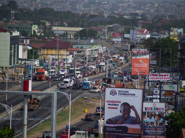 Traffic lights at Achimota, Accra, where the Melcom building collapsed in 2012