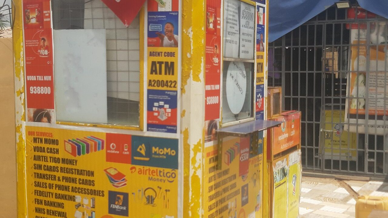 A mobile money kiosk in Ghana