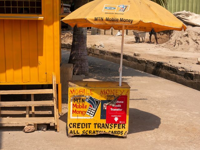 An MTN Mobile Money agent stand in Osu, Accra