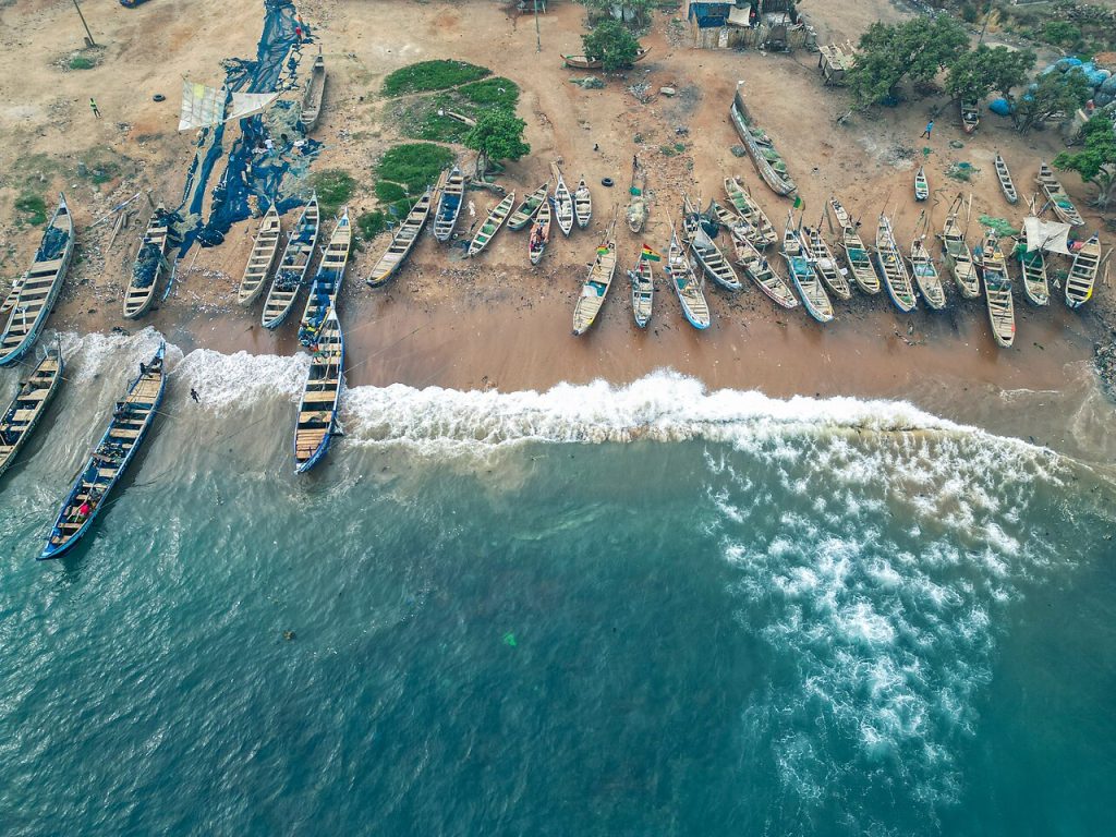 A fishing boat on the shore at Nungua