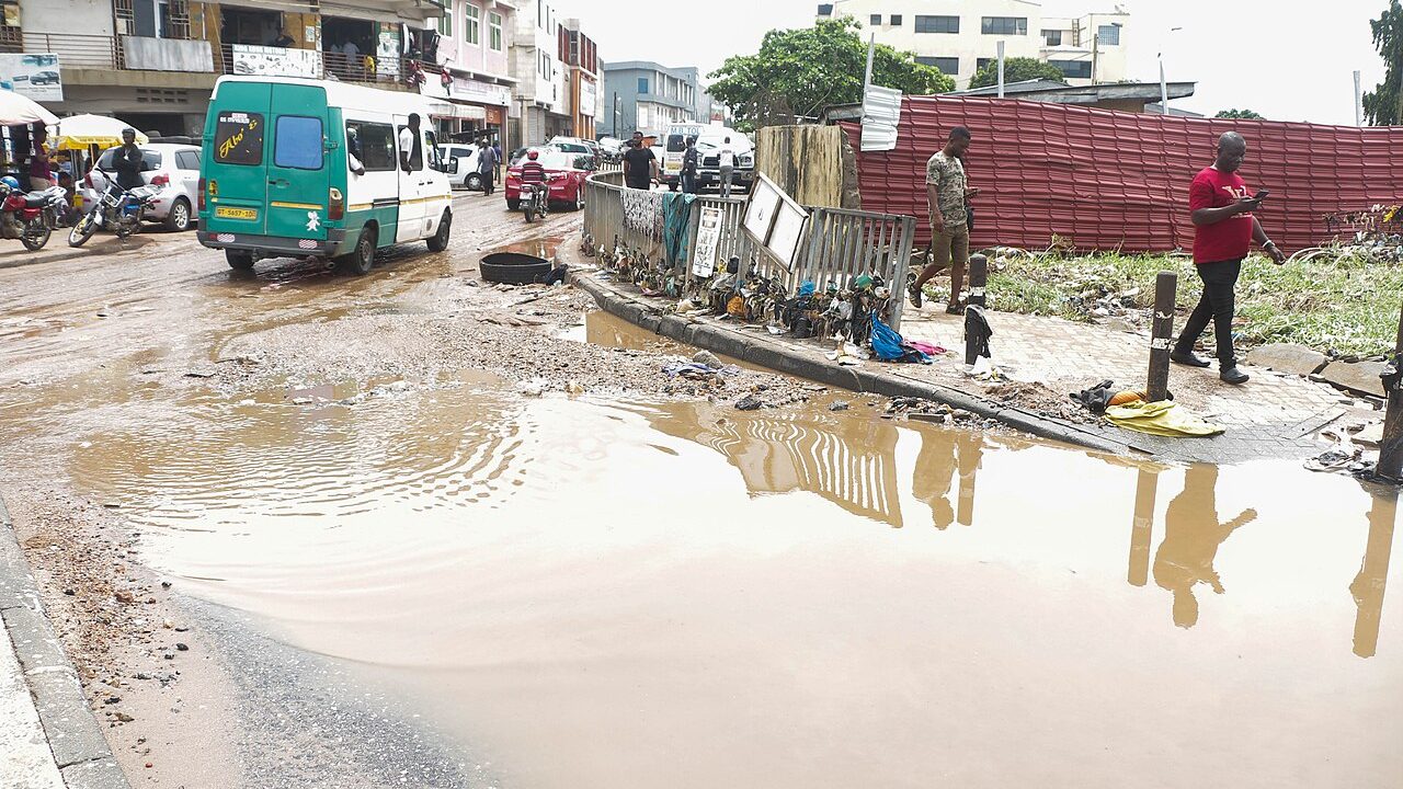 A flooded street in Accra during the rainy season