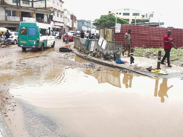 A flooded street in Accra during the rainy season