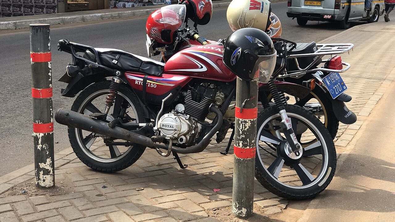 A motorcycle taxi in Madina, Accra