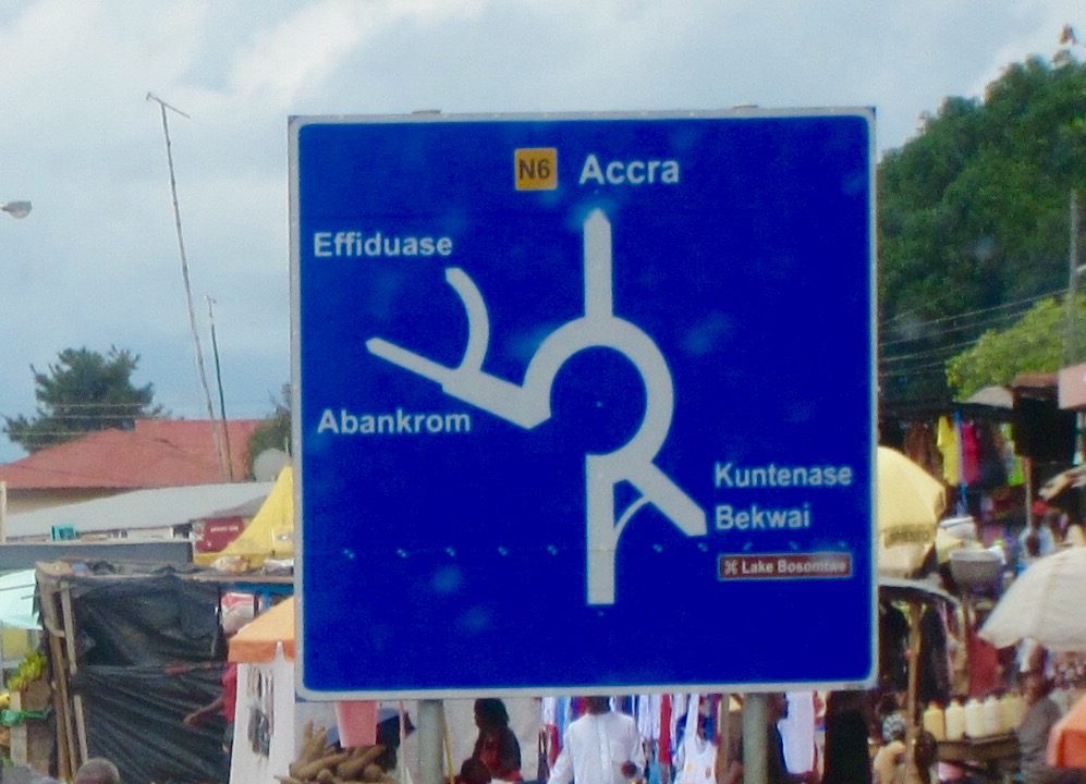 Road signs on a Ghanaian highway