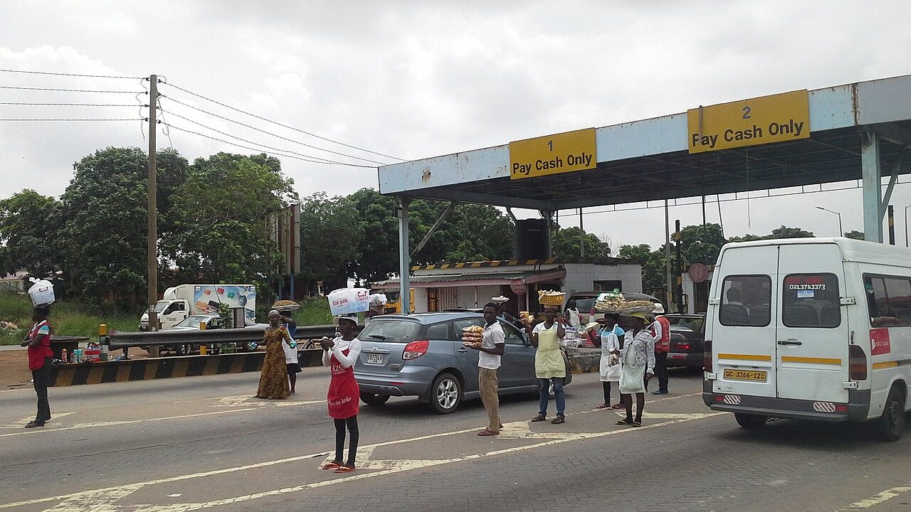 A toll booth on the Accra-Tema Motorway