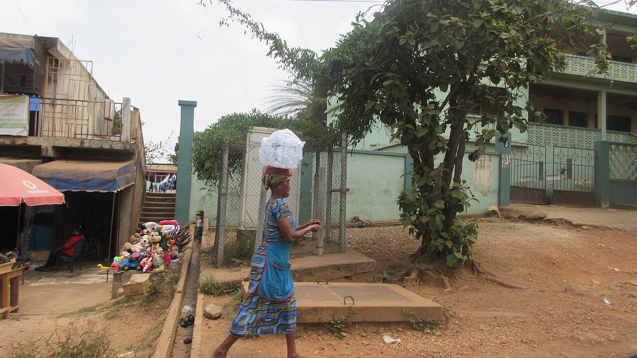 A sachet water seller in Ghana