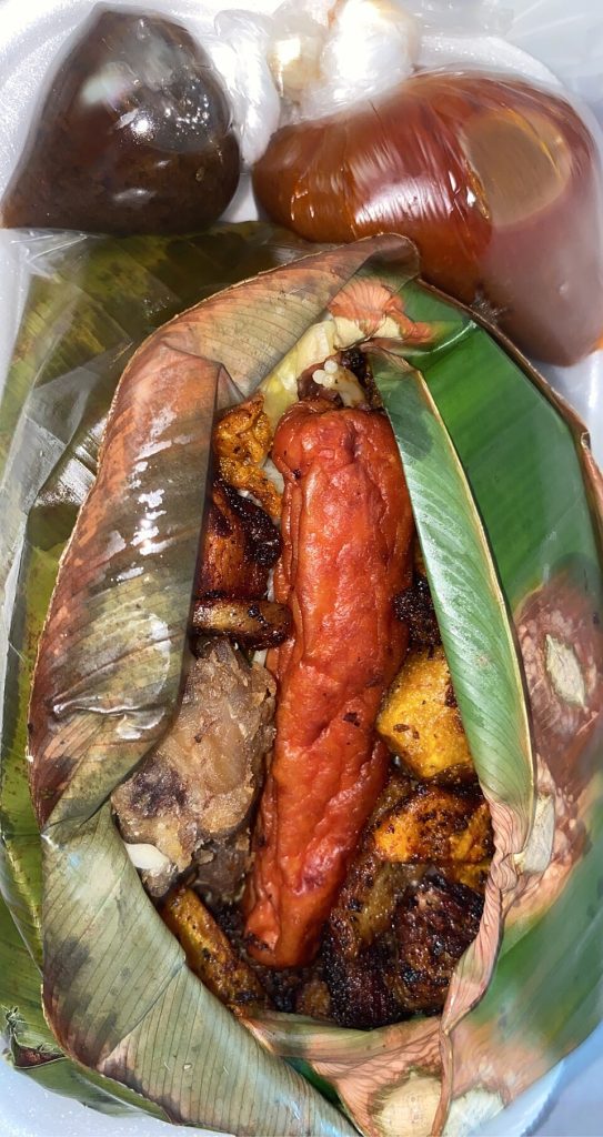 Waakye wrapped in a leaf