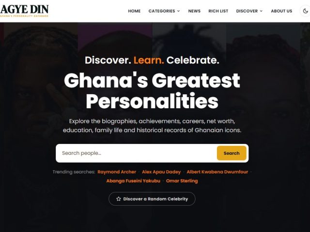 The Agye Din homepage, Ghana's personality database